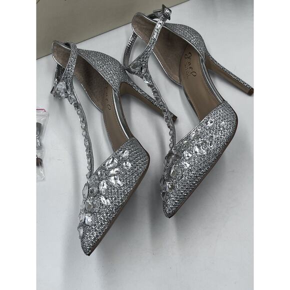 Badgley Mischka Jewel Womens Silver Rhinestone Umay Pointed Toe Stiletto Sz 6 - Picture 8 of 16